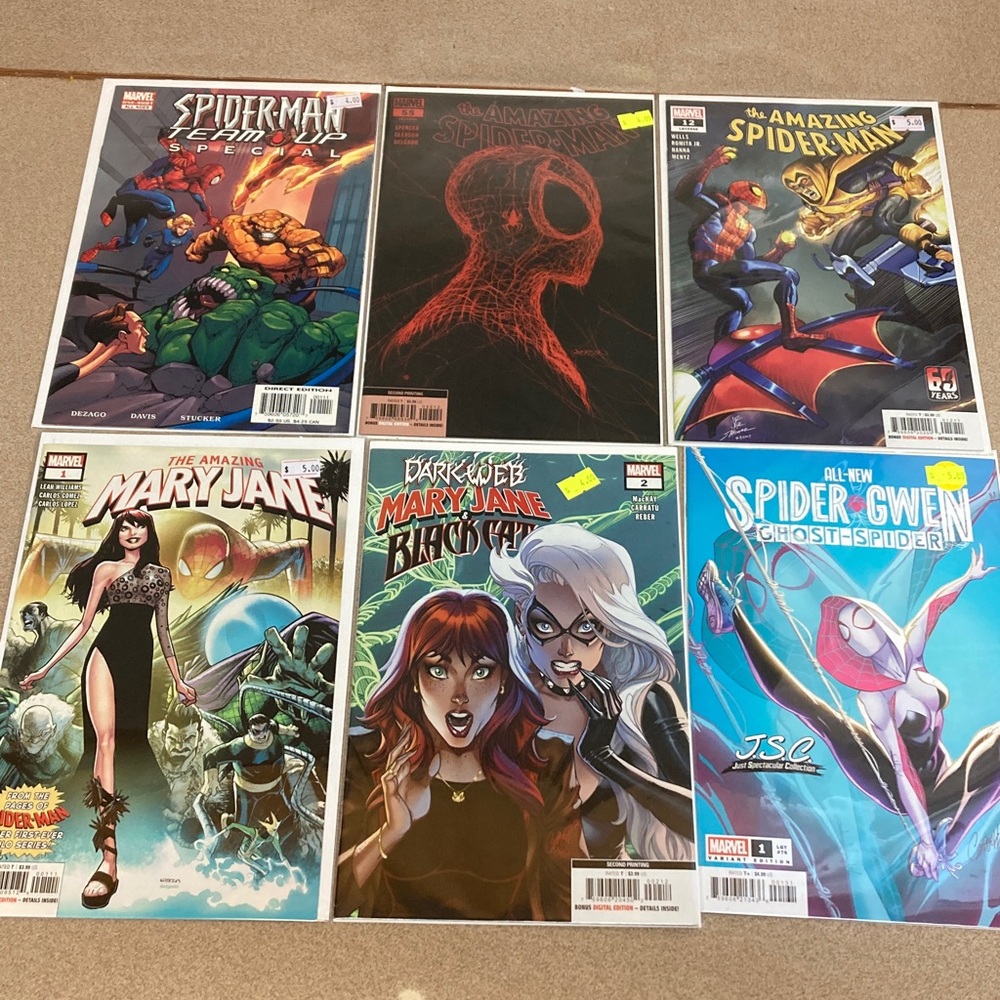 Marvel Comic Book Collection with Spider-Man and Mary Jane Covers